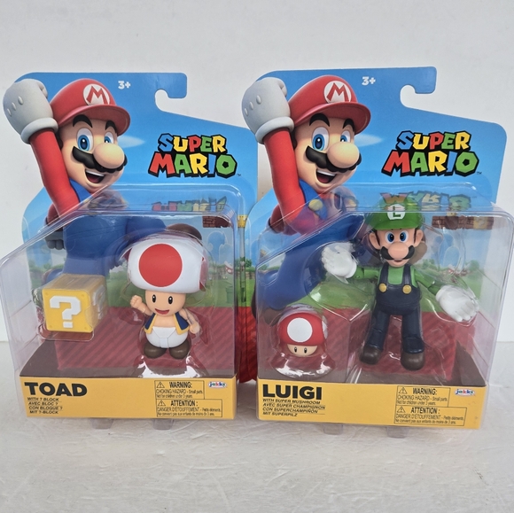 Super Mario Mario Luigi & Toad 4" Inch Figure Jakks Pacific Inc Lot of 2 - Picture 1 of 6